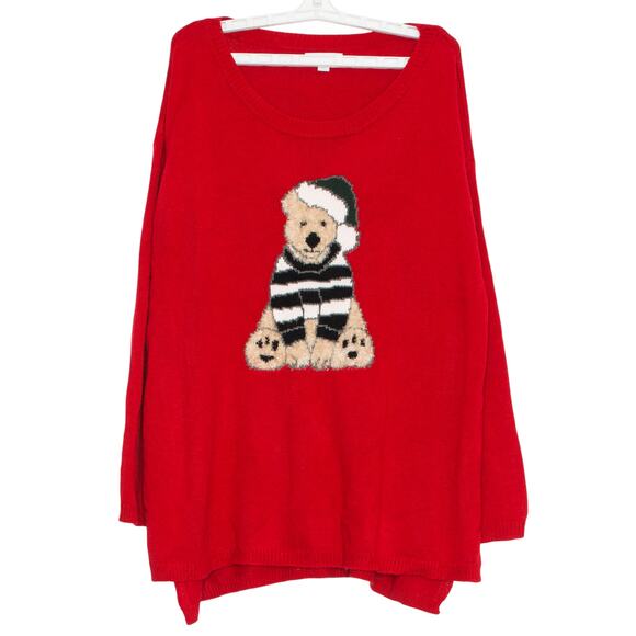 NY&C Sweater Bear Christmas Festive Holiday Novelty Cottage Retro Cozy Red Large - Picture 1 of 8